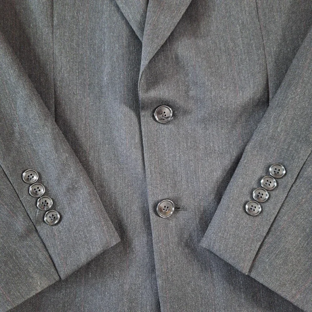 Jones New York Blazer Mens 44 Long Gray 100% Wool Ventless Pinstripe Suit Jacket